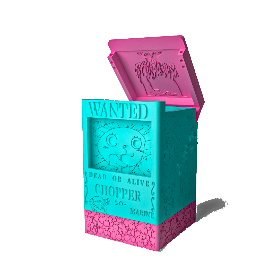 Deckbox One Piece TCG abierta mostrando interior esculpido